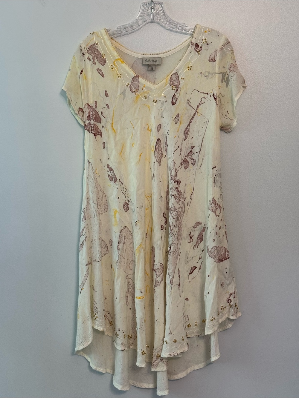 Charlie Paige S/M Ivory Abstract Beaded V-Neck Cap Sleeve A-Line Knee Dress
